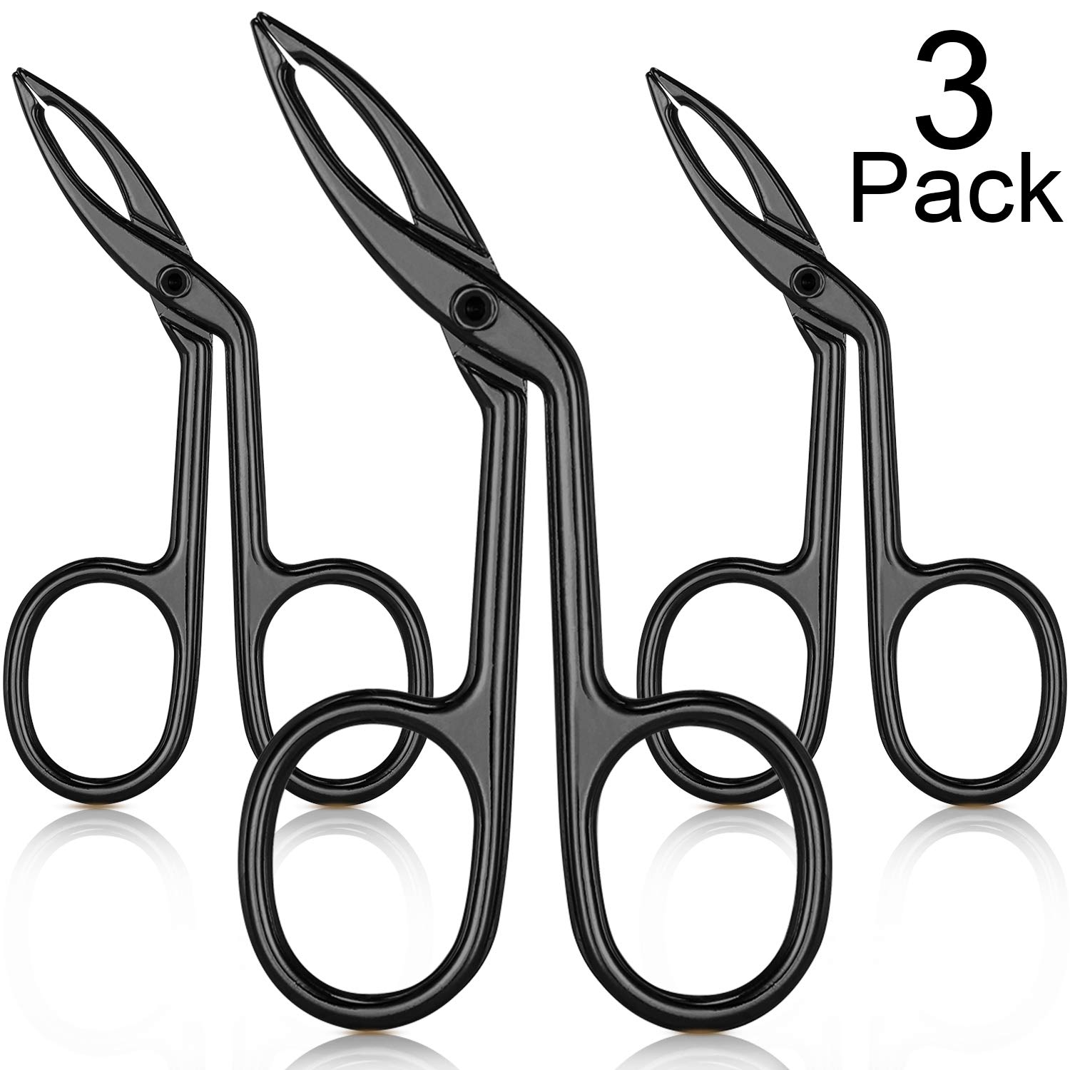 3 Packs Eyebrow Tweezers, Scissors Handle Shaped Eyebrow Straight Tip Tweezers Clip, Flat Tip Tweezers Hair Plucker, Straight Tip Hairgripping Eyebrow (Black Plated)